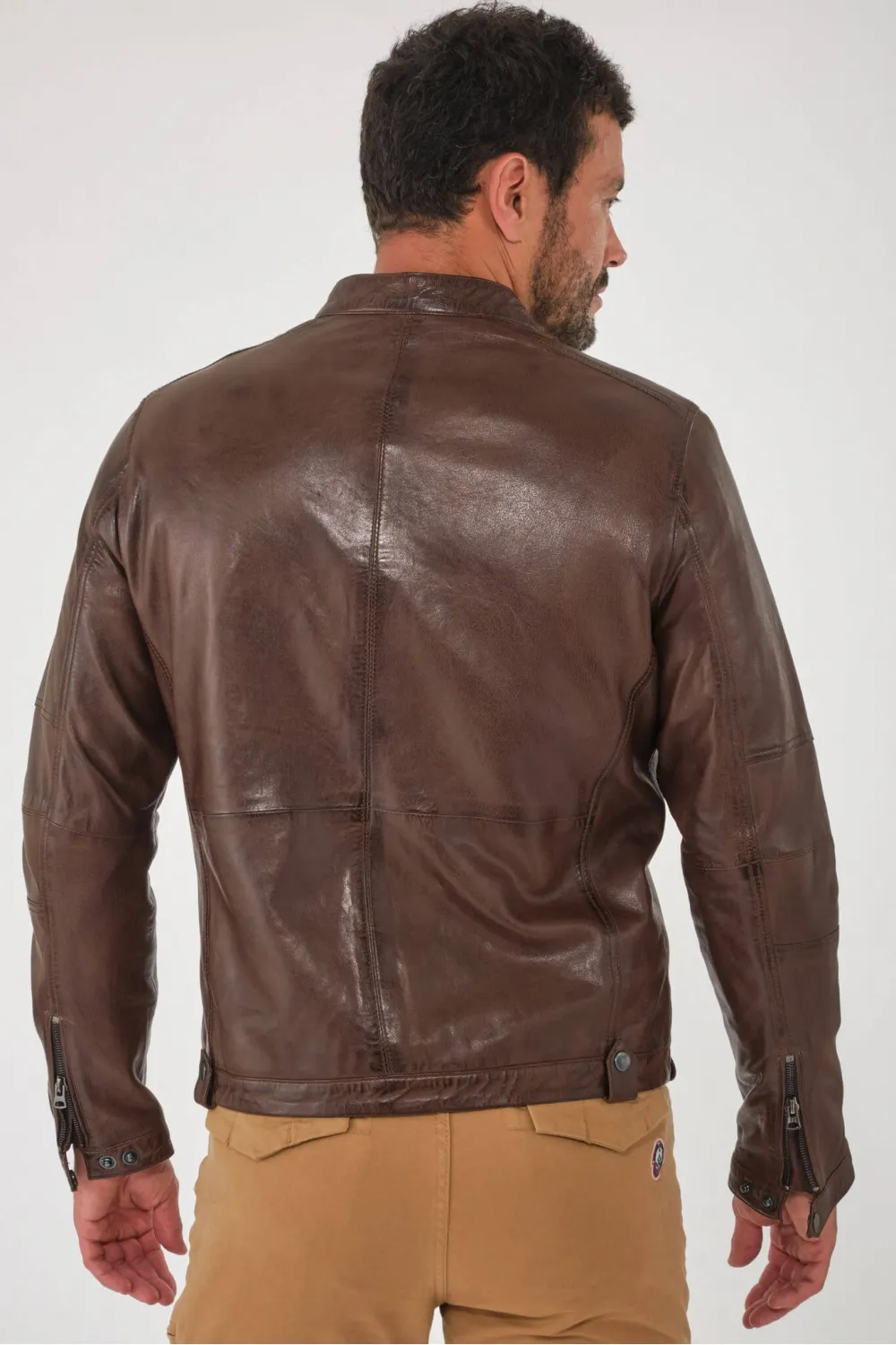 Blouson agneau marron style motard , Caractère Cuir - MARTIN JACKET Marron | Cesare Nori